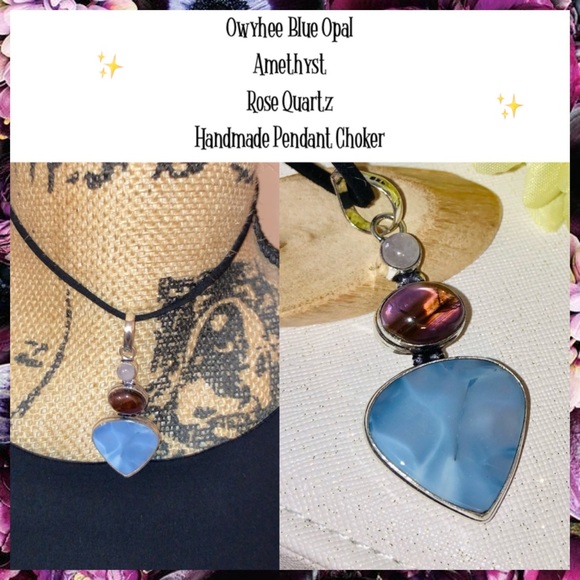 Owyhee Opal • Amethyst • Rose Quartz Gemstone Handmade Pendant Choker - Picture 1 of 5